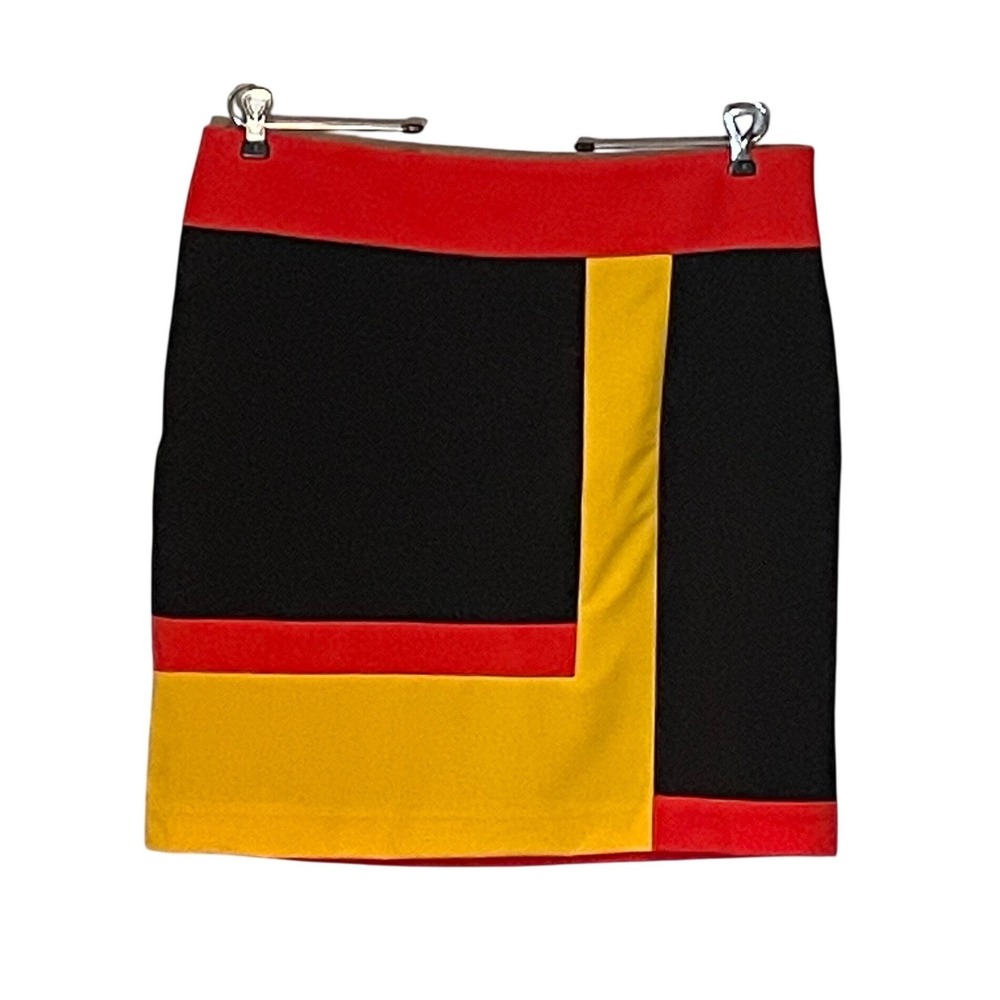 Women 14 Mini Skirt Colorblock Geometric Red Yellow Black 60s Mod Retro Pop Art